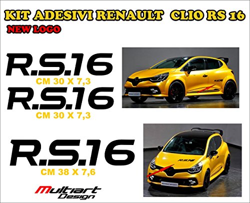 Multiart Design Kit de 3 pegatinas para New Clio RS 16 Trophy, Renault Sport nuevo Logo 2016 (negro brillante)