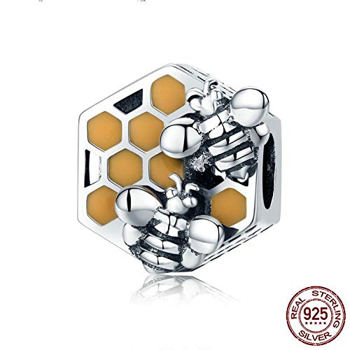 MZNSQB Nueva colección de Plata de Ley 925 Honeycomb Honey Bee Square Charm Beads Fit Mujeres Pulsera DIY Fabricación de Joyas