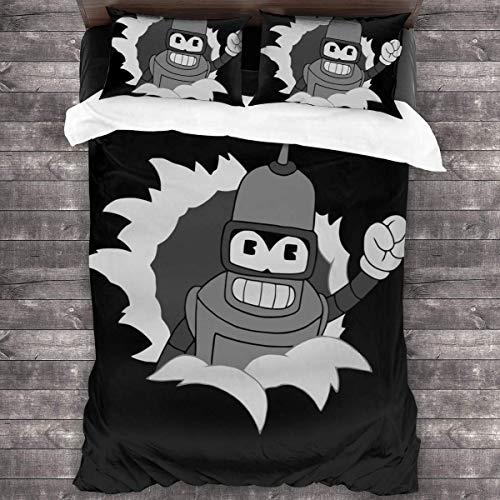 N \ A Futurama Bender Anime - Juego de cama de 3 piezas de 2016 x 180 cm, suave y acogedor, manta cálida, edredón ligero, juego de cama completo, cómodo de microfibra con 2 fundas de almohada