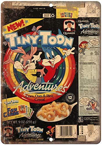 N/ A Tiny Toon Ventures Caja de cereales retro decoración de pared de metal pintado cartel de arte decoración de la placa de advertencia de cafetería, garaje, fiesta de juego de sala de puertas