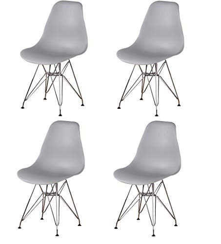 N/A 4 piezas de sillas de comedor de plástico respetuosas con el medio ambiente, muebles de oficina de ocio moderno con pies de metal, diseño ergonómico, elegante y cómodo (gris)