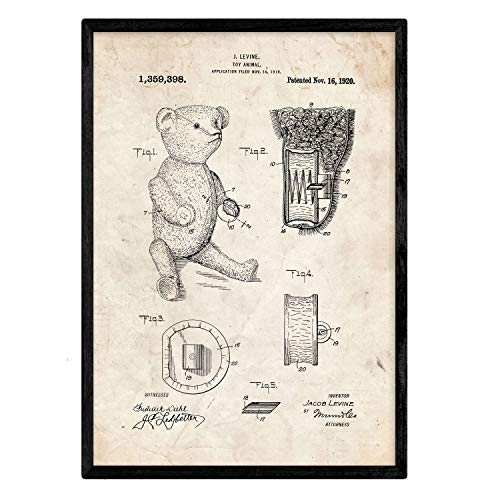 Nacnic Poster con patente de Osito de peluche. Lámina con diseño de patente antigua en tamaño A3 y con fondo vintage