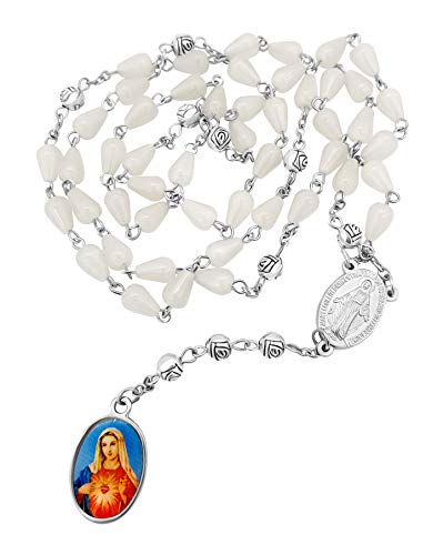 Nazareth Store Rosario de Nuestra Señora de Las Lágrimas con Cuentas de Resina Blanca con Medalla milagrosa de Madonna en Bolsa de Terciopelo