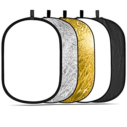 Neewer 5-in-1 Oval 80 x 120 cm Profesional Plegable Multi-Forma de Disco Reflector con translúcido, Plateado, Negro, Oro, Blanco