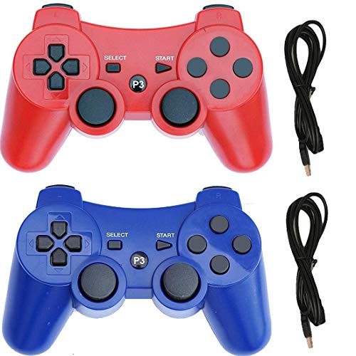 nfityle - Mando inalámbrico para PS3 Playstation 3 Dual Shock (rojo y azul)