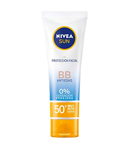 NIVEA SUN Protección Facial UV BB Anti-edad FP 50+ (1 x 50 ml), crema solar facial con 0% sensación pegajosa, crema facial antiedad, protector solar con color para un bronceado uniforme NIVEA SUN Protección Facial UV BB Anti-edad FP 50+ (1 x 50 ml), crema solar facial con 0% sensación pegajosa, crema facial antiedad, protector solar con color para un bronceado uniforme
