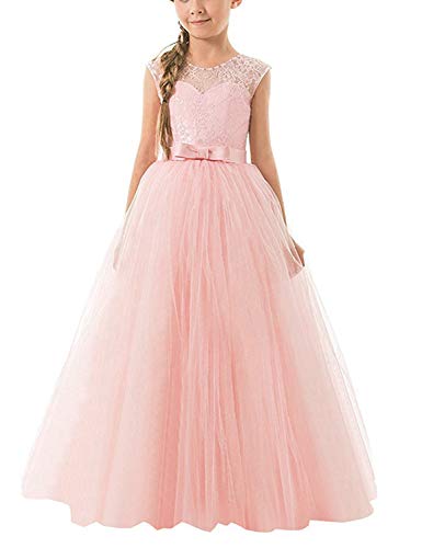 NNJXD Vestido de Fiesta de Tul de Encaje Falda de Princesa para Niñas Talla (160) 10-11 Años Rosa