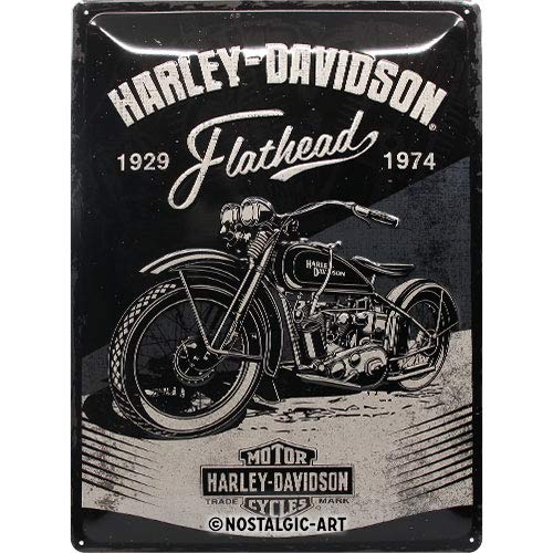 Nostalgic-Art Cartel de chapa retro Harley-Davidson – Flathead Black – Idea de regalo para los fans de las motos, metálico, Diseño vintage, 30 x 40 cm