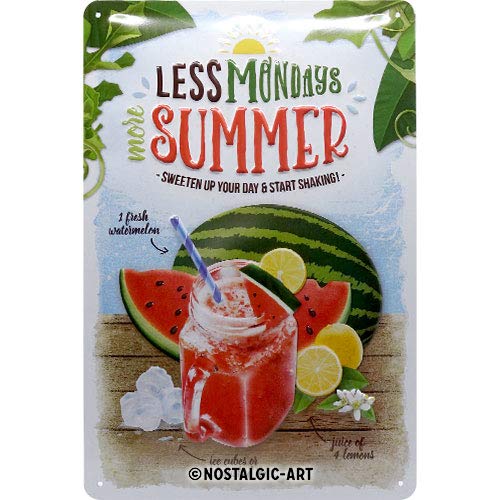 Nostalgic-Art Cartel de chapa retro Watermelon Summer Shake – Idea de regalo para la cocina, metálico, Diseño vintage para decoración, 20 x 30 cm