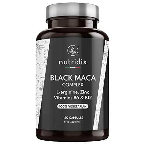 Nutridix Maca Negra Andina 1.200 mg por Dosis - Extracto Equivalente a 24.000 mg de Maca Planta concentrada 20:1 con L-Arginina, Vitamina B6, B12 y Zinc - 120 Cápsulas