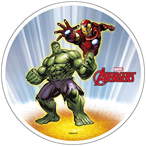 Oblea comestible para tartas de Iron Man Hulk, 20 cm, diseño de los Vengadores. Oblea comestible para tartas de Iron Man Hulk, 20 cm, diseño de los Vengadores.
