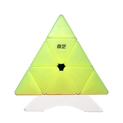OJIN Jelly Color Design Series Qiming Pyrmainx Magic Cube Qiming Triángulo Tetraedro de Cuatro Ejes Velocidad Puzzle Cubo Suave torneado de Juguete con un trípode (Qiming Pyraminx)