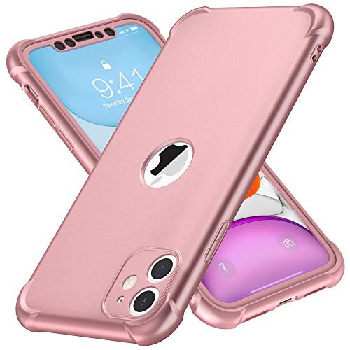 ORETECH Funda Compatible con iPhone 11, con 2 x Protector de Pantalla de Vidrio Cristal Templado Carcasa para iPhone 11 Silicona Ligera Delgado PC TPU Bumper Rubber Caso para iPhone 11 Oro Rosa 6.1