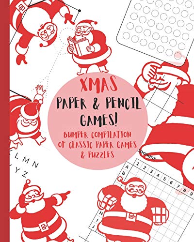 Paper & Pencil games!: Cute Christmas retro vintage santa themed travel & activity game book with game instructions! Features 4 in a row, hangman, ... Battle, Tic tac toe & dots & boxes & mazes