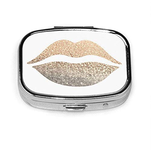 Patrón de impresión Labios dorados Moda personalizada Caja de pastillas cuadrada plateada Medicina Soporte para tableta Estuche organizador de billetera para bolsillo o P Patrón de impresión Labios dorados Moda personalizada Caja de pastillas cuadrada plateada Medicina Soporte para tableta Estuche organizador de billetera para bolsillo o P