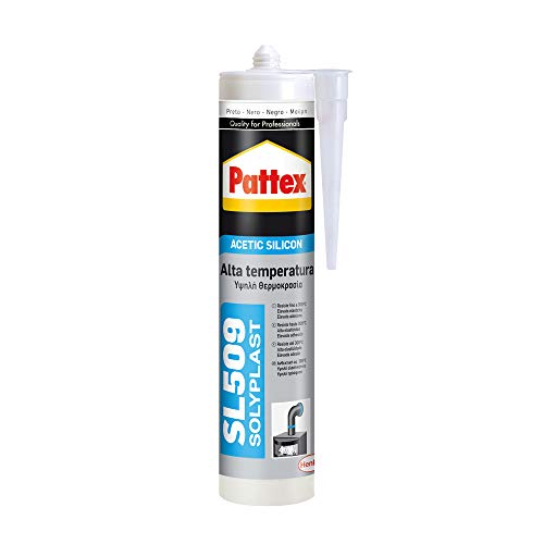 Pattex 1533675 SL 509 Alta Temperatura Sellador de silicona acética, sellador de silicona negra resistente a altas temperaturas, silicona para aluminio y vidrio, 1 x 300 ml