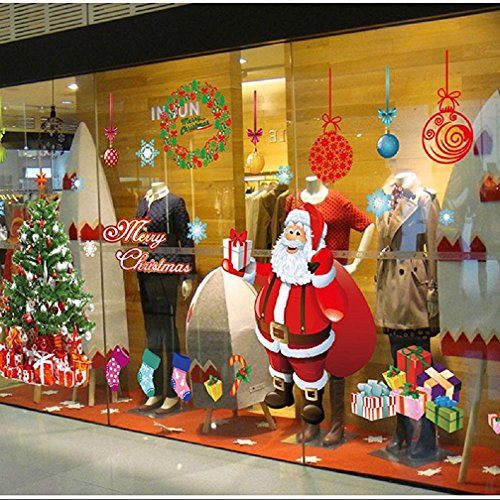 Pegatinas de Navidad, navidad decoracion Navidad Copo de Nieve, pegatinas de pared calcomanías de ventanas Escaparate, Tienda, Oficina ( 4 hojas X 30 * 90cm ) (Rojo)