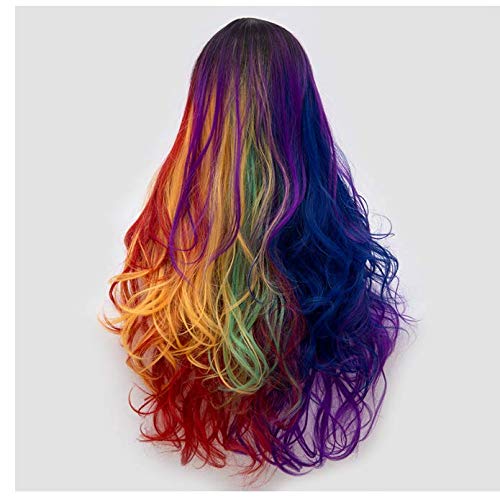 Peluca Cosplay Girls Party Peluca Cap Larga Rizada Multicolor Sintético Rainbow Full Peluca Peluca Cosplay Girls Party Peluca Cap Larga Rizada Multicolor Sintético Rainbow Full Peluca