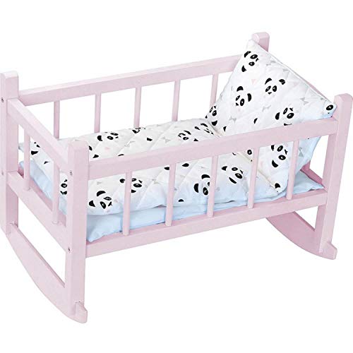 Petitcollin- Lit en Bois Rose Panda pour poupée jusqu'à 40 cm Accesorios para muñecos bebé, Color Rosa (800127)