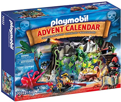 PLAYMOBIL Calendario de Adviento 70322 Caza del Tesoro en la Cala del Pirata, para Niños a Partir de 5 Años