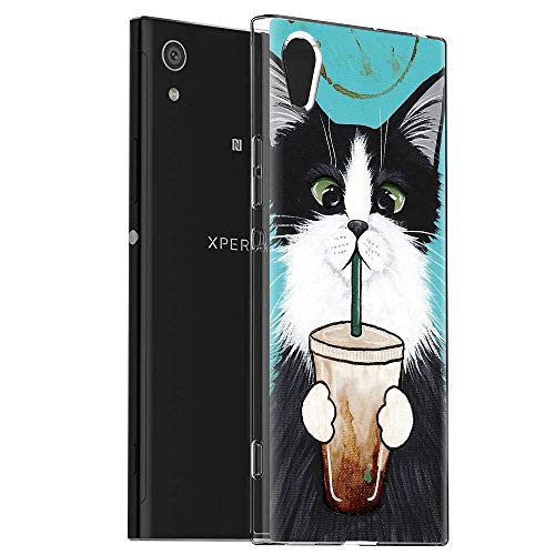 Pnakqil Funda Sony Xperia XA1, Silicona Transparente con Dibujos Diseño Slim TPU Antigolpes Ultrafina de Protector Piel Case Cover Cárcasa Fundas para Movil Sony XperiaXA1, Bebida de Gato