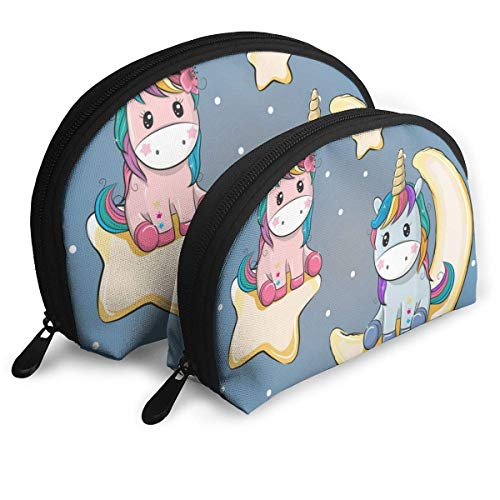 Portable Bags Clutch Pouch Two Unicorns On A Moon Zipper Shell Makeup Storage Bag 2pcs Toiletries Bags Cosmetic Pouch
