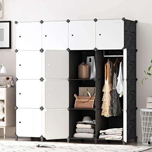 PREMAG Armario de Armario portátil DIY, Organizador de Almacenamiento Modular, ropero para Ahorrar Espacio, Cubo más Profundo con Barra Colgante 16 Cubos PREMAG Armario de Armario portátil DIY, Organizador de Almacenamiento Modular, ropero para Ahorrar Espacio, Cubo más Profundo con Barra Colgante 16 Cubos