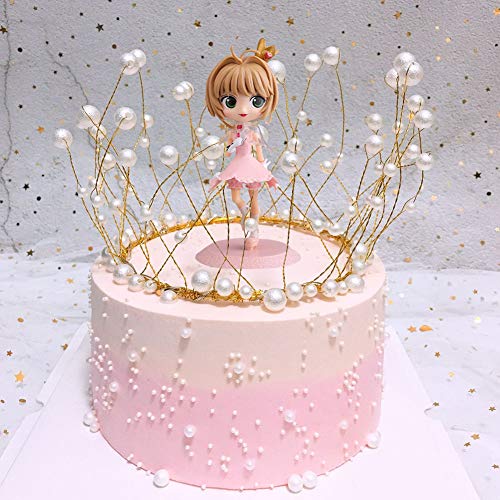 Princesa Cake Topper, Corona de perlas, BAIBEI 2 piezas Mini Juego de Figuras, Baby Shower Fiesta de cumpleaños Pastel Decoración Suministros