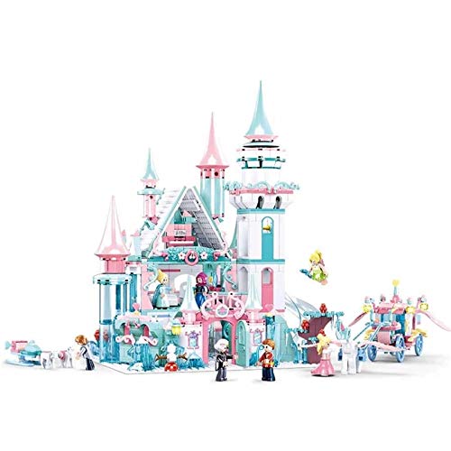 Princess Castle Building Block Navidad invierno invierno casa de dibujos animados juguetes de ladrillo para niñas juguetes para niños regalo Casas de muñecas ( Color : Azul , Size : 29×35.7 cm )