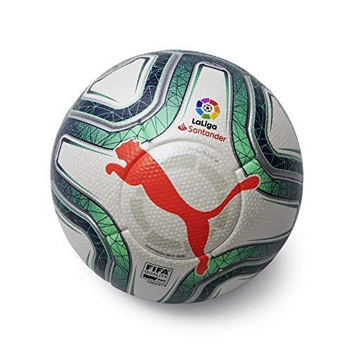 Puma LaLiga 1 (FIFA Quality) Balón de Fútbol, Unisex Adulto, Gris White-Green Glimmer-Nrgy Red, 5