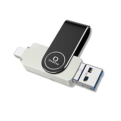 Qarfee Memoria USB 128 GB 4 en 1 Pendrive para iPhone iPad Android Computadoras Laptops Flash Drive USB 3.0 Expansión de Memoria Memory Stick - Black
