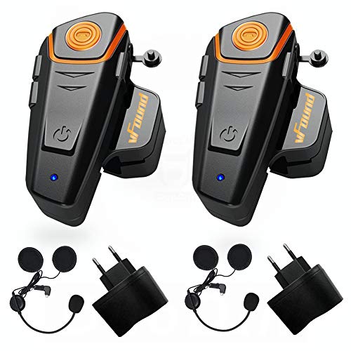 Qaurora BT-S2 1000 M Bluetooth Headset Impermeable, Casco Intercomunicador Interphone Móvil para 2 o 3 Jinetes y 2,5 mm de Audio para Walkie Talkie GPS (2 Pieza)