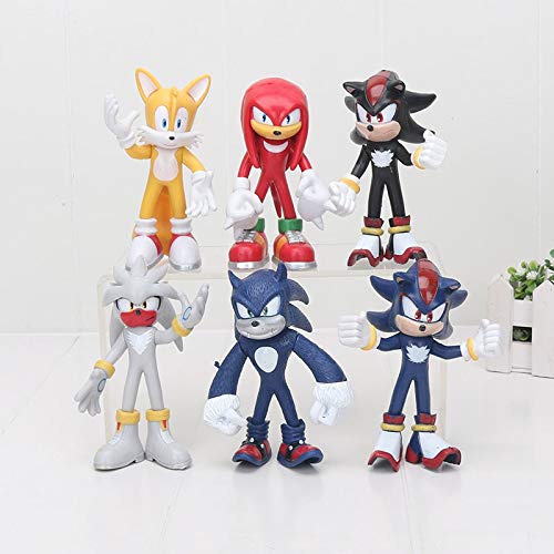 QIANMA Figura de Sonic 6 unids/Set 3-12 cm Figuras sónicas Juguete Super Sonic The Hedgehog Sonic Shadow Tails Knuckles PVC Figura de acción Llavero figuritas muñeca