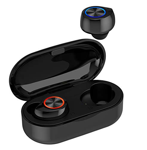 QueenDer Auriculares Bluetooth, Auriculares Inalámbricos Bluetooth con Micrófono HiFi Mini In Ear Touch Control Auriculares Resistente al Agua con Caja de Carga Portátil para iOS Android (Negro)
