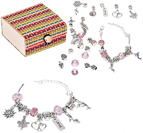 Queta 3Pcs Pulsera de plata Pulsera para niña Kit de fabricación de joyas para niña con cuentas perfectas Juego de regalo para niña 8-12 años Queta 3Pcs Pulsera de plata Pulsera para niña Kit de fabricación de joyas para niña con cuentas perfectas Juego de regalo para niña 8-12 años