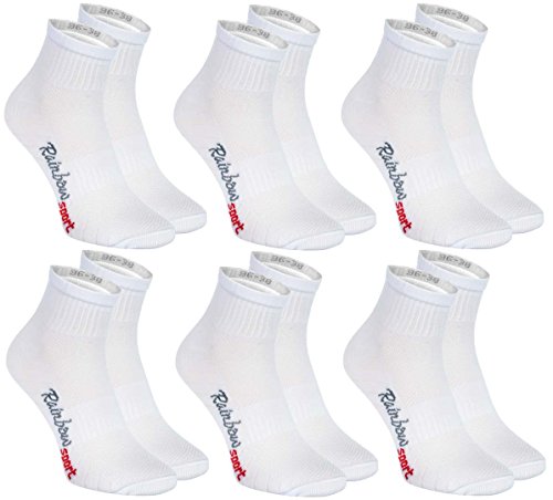 Rainbow Socks - Hombre Mujer Calcetines Deporte Colores de Algodón - 6 Pares - Blanco - Talla 36-38