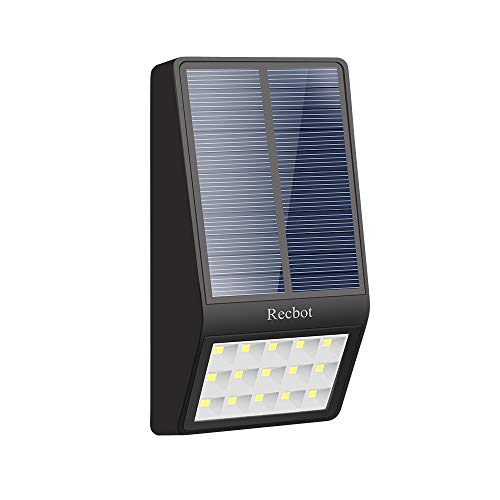 Recbot Luz Solar Jardín 15 LED 2000 mAh Lámparas Solares Exterior con Sensor de Movimiento y Sensor fotosensible Luces LED de Seguridad al Aire Libre para Terraza Garaje Escaleras