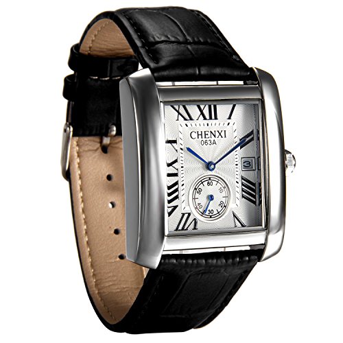 Reloj de Pulsera Cuadrado Clásico, Reloj Analogico Cuarzo Correa de Piel Negra, Mens Causal Vintage Números Romanos, con Calendario, Avaner Reloj de Pulsera Cuadrado Clásico, Reloj Analogico Cuarzo Correa de Piel Negra, Mens Causal Vintage Números Romanos, con Calendario, Avaner
