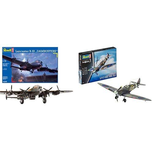 Revell Avro Lancaster B.III DAMBUSTERS, Kit de Modelo, Escala 1:72 (4295) (04295) + Maqueta de avión 1: 72 – Spitfire MK.IIA en Escala 1: 72, Nivel 3, réplica exacta con Muchos Detalles, 03953