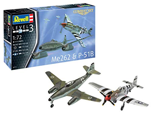 Revell- Combat Set Me262 & P-51B Maqueta Fiel al Original para Principiantes, Color Plateado (RV03711)