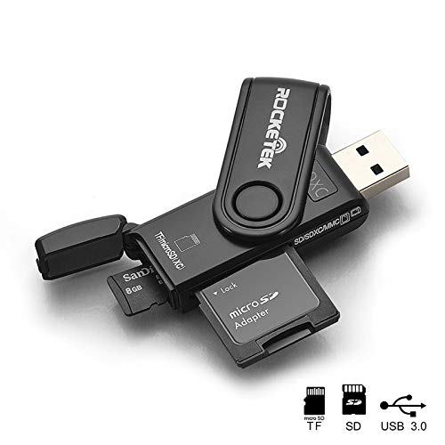 Rocketek Mini USB 3.0 Memory Card Reader / Writer with 2 slots for SD / SDXC / SD HC / MMC / TF / Micro SD / Micro SDXC / Micro SDHC / Mini SD - UHS-I Cards support