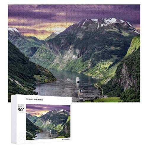 Rompecabezas de madera fiordos Noruega Paisaje Montaña Naturaleza Panorama blanco-color16 500 PCS Desafiante Puzzle Juego Divertido Juguetes Familiares Juegos Educativos