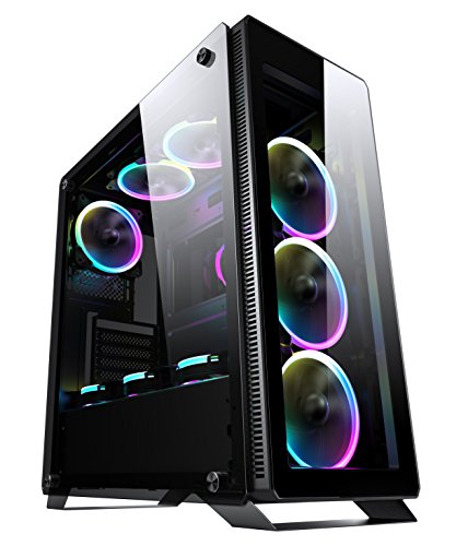 Sahara Black Glass Templado Mid Tower P35, Funda para PC Gaming con 4 x Turbo Pirate 12cm Ventiladores, color Negro (True RGB)