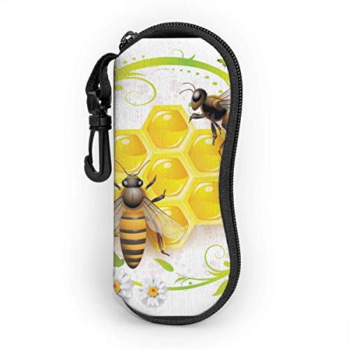 SDFGJ Honey Bee - Estuche blando para gafas de sol, antiarañazos, con mosquetón, protector, unisex, para gafas, estuche portátil para exteriores, se adapta a la mayoría de los anteojos