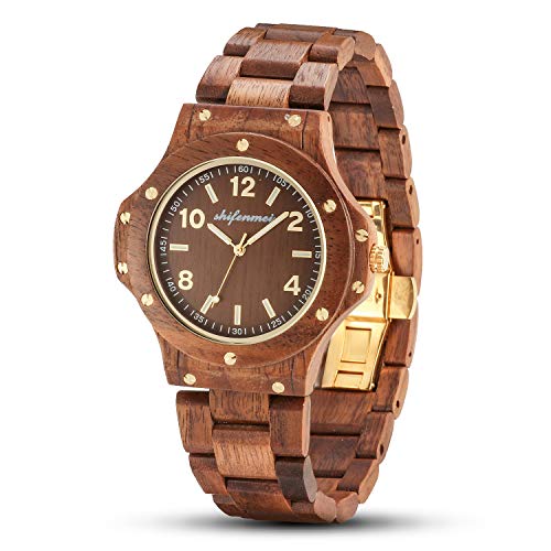 shifenmei S5549 - Reloj de madera para hombre, colección minimalista, reloj de cuarzo con manecillas luminosas, caja natural