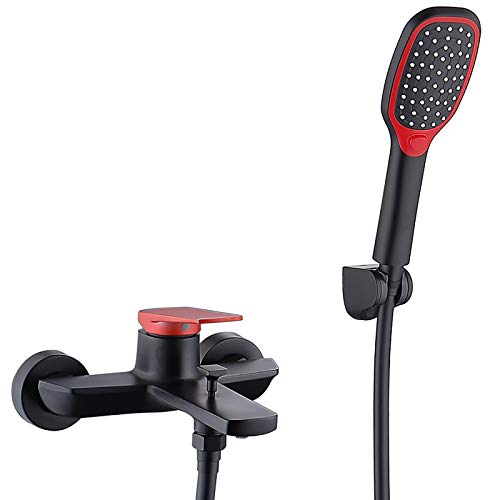 Shower Set Grifo de Bañera con Alcachofa Ducha de Mano, Montaje en Pared Negro y Rojo Grifería de Bañera Asa única Mezclador de Bañera Shower Set Grifo de Bañera con Alcachofa Ducha de Mano, Montaje en Pared Negro y Rojo Grifería de Bañera Asa única Mezclador de Bañera