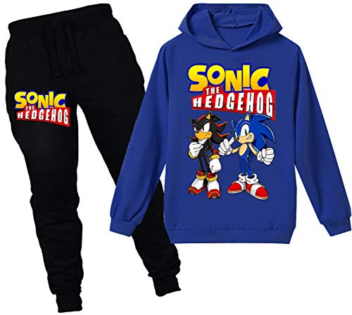 Silver Basic Sudadera con Capucha y Pantalón Sonic The Hedgehog para Niñas Ropa Deportiva Chándal Inspirado en el Jersey de Vestuario de Sonic The Hedgehog 130,Azul Sonic Shadow-1