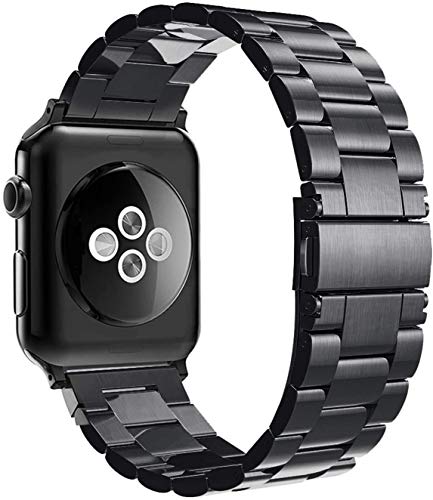 Simpeak Correa Compatible con Apple Watch 6/SE/5/4/3/2/1 42mm Reemplazo de Banda con Metal Corchete Compatible con iWatch Todos los Modelos, Negro