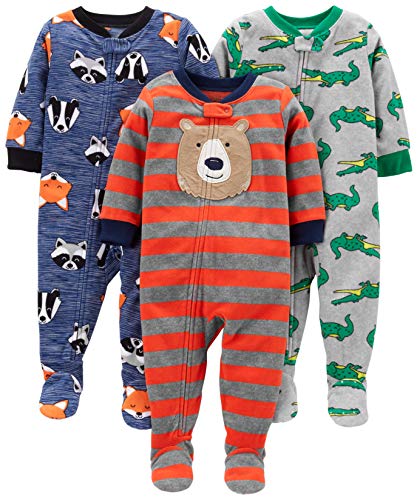Simple Joys by Carter's pijama de forro polar suelto para bebés y niños pequeños, paquete de 3 ,Bear/Alligator/Fox/Racoon ,18 Months
