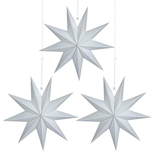 Sinwind Estrella plegable de Navidad, 3 unidades, estrella de papel, 9 puntas, 30 cm de diámetro, estrellas de papel para colgar, decoración navideña, hermosa decoración (gris)